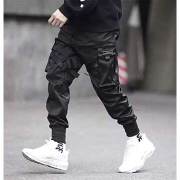 Niepce Inc Streetwear Mens Techwear Jogger Pants with Straps (Black-1, Large)