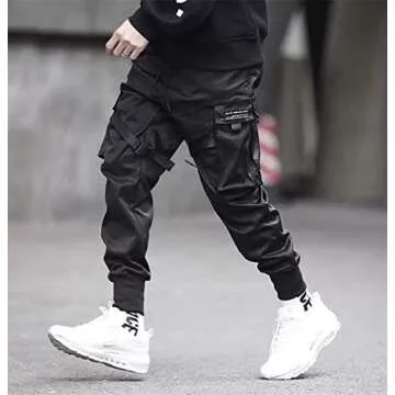 Niepce Inc Streetwear Mens Techwear Jogger Pants with Straps (Black-1, Large)