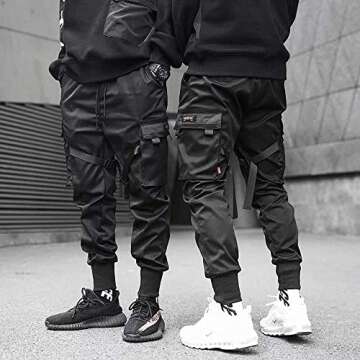 Niepce Inc Streetwear Mens Techwear Jogger Pants with Straps (Black-1, Large)