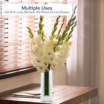 Royal Imports Flower Mirror Glass Vase - 13.5" Tall Rectangle - Decorative Modern Floral Centerpiece...