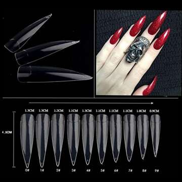 AORAEM 500pcs Stiletto Nail Tips Long Shape Clear Half Cover False Nail Art Tips 10 Size with Bag(L-Clear)