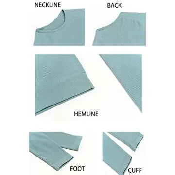 QINSEN Women's Winter Yoga Leggings 2 Piece Outfit Ribbed Seamless Long Sleeve Crop Top Sport Shirt Sets Tracksuit Blue M