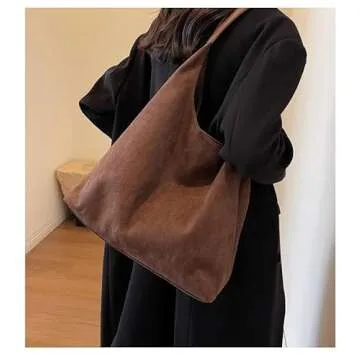 Fldhav Suede Hobo Bag for Women Slouchy Purse Fashionable Office Tote Handbag(Coffee)