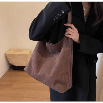 Fldhav Suede Hobo Bag for Women Slouchy Purse Fashionable Office Tote Handbag(Coffee)