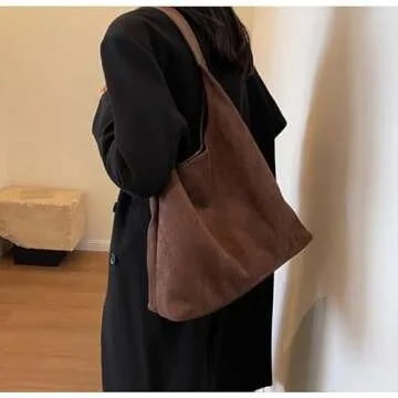 Fldhav Suede Hobo Bag for Women Slouchy Purse Fashionable Office Tote Handbag(Coffee)