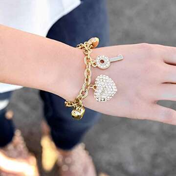 SILANER Gold Chain Link Bracelet with Charms for Women