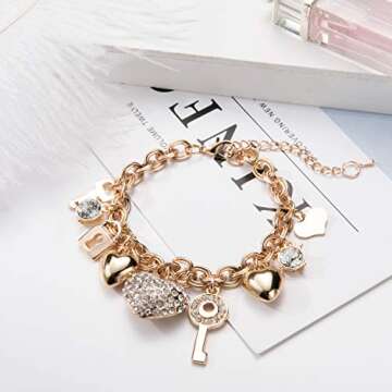 SILANER Gold Chain Link Bracelet with Charms for Women