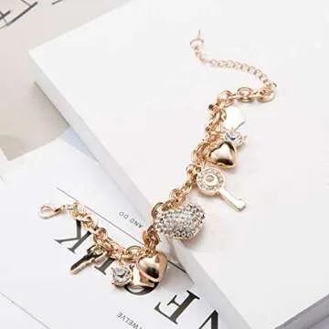 SILANER Gold Chain Link Bracelet with Charms for Women