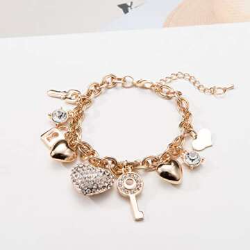 SILANER Gold Chain Link Bracelet with Charms for Women