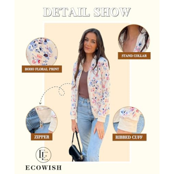 Stylish ECOWISH Women's Floral Zip Up Bomber Jacket