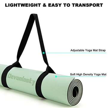 Devonlosky Yoga Mat, Non-slip Eco Friendly Exercise Yoga Mat for Men and Women, 1/4-Inch Thick High Density Pro Mat with Carrying Strap for Yoga Pilates and Fitness Exercise