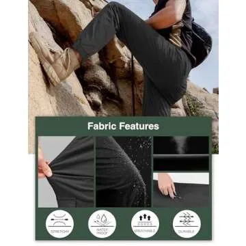 PULI Men's Waterproof Hiking Pants, Slim Fit Cargo Joggers, Stretch Quick Dry Outdoor Pants with Pockets Black 34