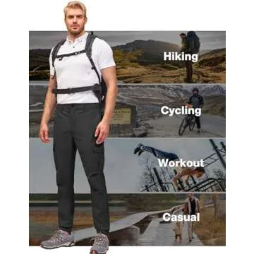 PULI Men's Waterproof Hiking Pants, Slim Fit Cargo Joggers, Stretch Quick Dry Outdoor Pants with Pockets Black 34