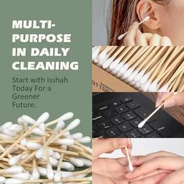 Bamboo Cotton Swabs - 2000 Count - FSC Certified and PETA Approved, Eco Friendly Double Tips, Plastic Free Ear Sticks, All Natural 100% Biodegradable Organic Cotton Buds by Isshah