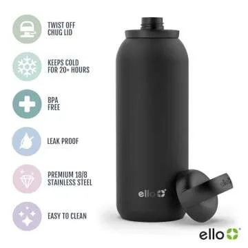 Ello Cooper Twist 40oz Stainless Steel Water Bottle with Chug Lid | Leak Proof | Double Walled and Vacuum Insulated | Built in Carry Loop | Dishwasher Safe | Bubblegum Pink