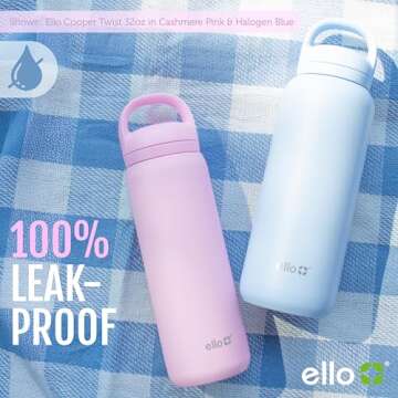 Ello Cooper Twist 40oz Stainless Steel Water Bottle with Chug Lid | Leak Proof | Double Walled and Vacuum Insulated | Built in Carry Loop | Dishwasher Safe | Bubblegum Pink