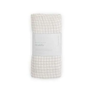 Little Unicorn Premium Cotton Swaddle Baby Blanket | Breathable Fabric | for swaddling, Play, Nursing & More (Tan Gingham)
