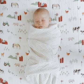 Little Unicorn Premium Cotton Swaddle Baby Blanket | Breathable Fabric | for swaddling, Play, Nursing & More (Tan Gingham)