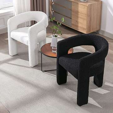 QUINJAY Black Dining Chairs Set of 6, Upholstered Sherpa Barrel Chairs with Arms Comfy Accent Side C...