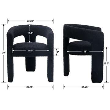 QUINJAY Black Dining Chairs Set of 6, Upholstered Sherpa Barrel Chairs with Arms Comfy Accent Side Chairs for Living Room/Dining Room/Reception, Black