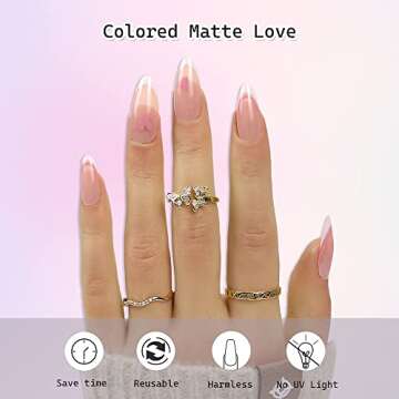 Valentines Press on Nails Medium Length with Pink Heart Design White French Tip Fake Nails Almond Acrylic Press on Nails Full Cover False Nails Stick on Nails for Women 24Pcs