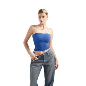 SUUKSESS Women Sexy Tube Top Summer Y2K Going Out Tops Casual Sleeveless Double Lined Basic Tank Top (Sapphire, M)