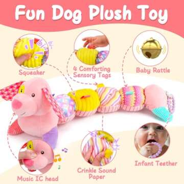 Baby Sensory Toys 0-6 Months Music Stuffed Animal Plush Dog Toy for Infant 0-3-6 Month Tummy Time Te...