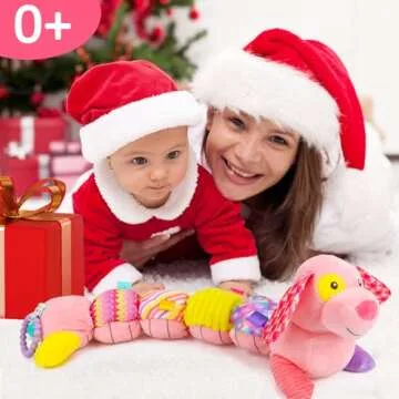 Baby Sensory Toys 0-6 Months Music Stuffed Animal Plush Dog Toy for Infant 0-3-6 Month Tummy Time Texture Soft Toys with Crinkle Rattle for 6-12 Month Newborn Birthday Gift for 2 3 4 5 Month Old Girls