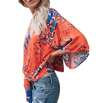 Dokotoo Womens Tops Blouses V Neck Short Sleeve Loose Boho Floral Print Tie Front Flare Tops Short Blouses T Shirts Under 20 Large