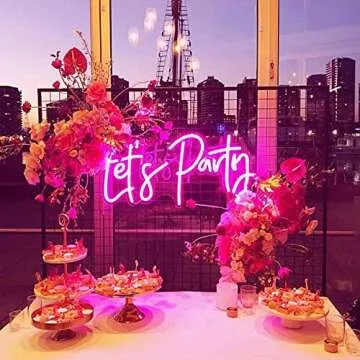 LED Neon Sign Night Light for Wall Party Décor Bedroom Room Bar Wedding Home Birthday Art Decoration Christmas with USB Chain Light modulator 5v (lets party blue)