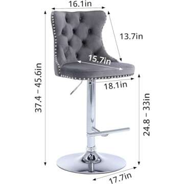 Himusi Swivel Bar Stools Set of 2, Adjustable Velvet Counter Height Barstools with High Back & Nailh...