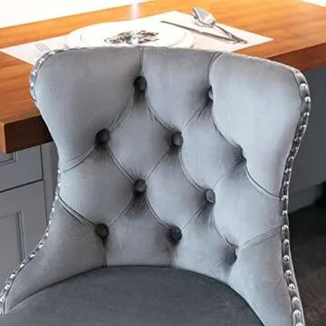 Himusi Swivel Bar Stools Set of 2, Adjustable Velvet Counter Height Barstools with High Back & Nailheads Trim, Modern Upholstered Bar Chairs for Dining Room Home Bar Kitchen Island, Grey