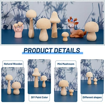 Jetec 15 Pieces Unfinished Wooden Mushrooms for Crafts