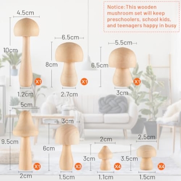 Jetec 15 Pieces Unfinished Wooden Mushrooms for Crafts