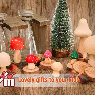 Jetec 15 Pieces Unfinished Wooden Mushrooms for Crafts
