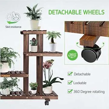VIVOSUN Plant Stand Indoor Plant Shelf, 6 Tiers 12 Potted Wooden Flower Holder, Tiered Plant Rack with Detachable Wheels for Garden, Balcony, Patio, Corner, Window, Living Room