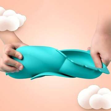 RUNDE Silicone Baby Plates with Suction,Divided Placemat Dish for Toddlers and Kids,Baby First Stage Self Feeding Training Supplies (Hippo-Blue & Green)
