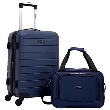 Wrangler Smart Luggage Cup Holder and USB Port, Navy Blue, 2 Piece Set