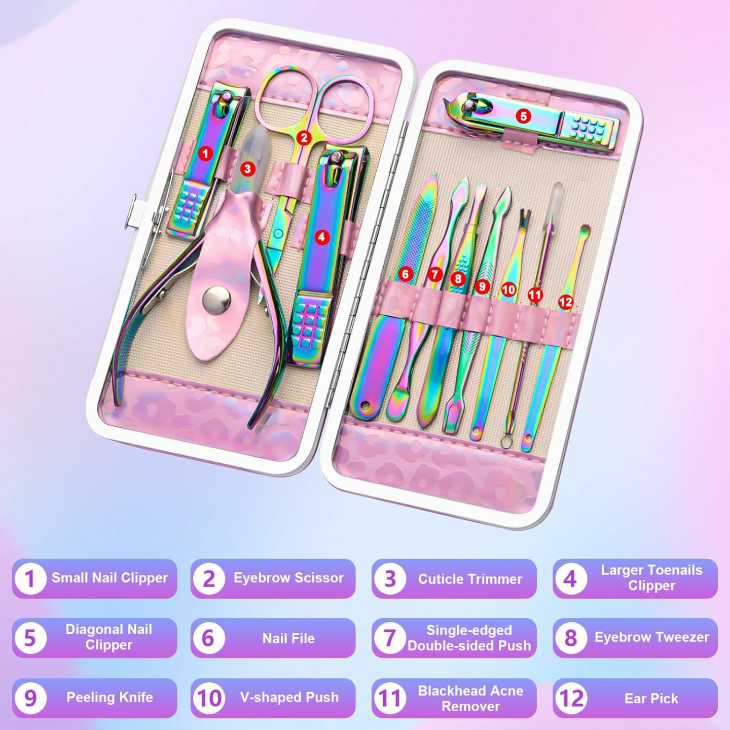 12-Piece Nail Care Kit in Pink - Professional Tools