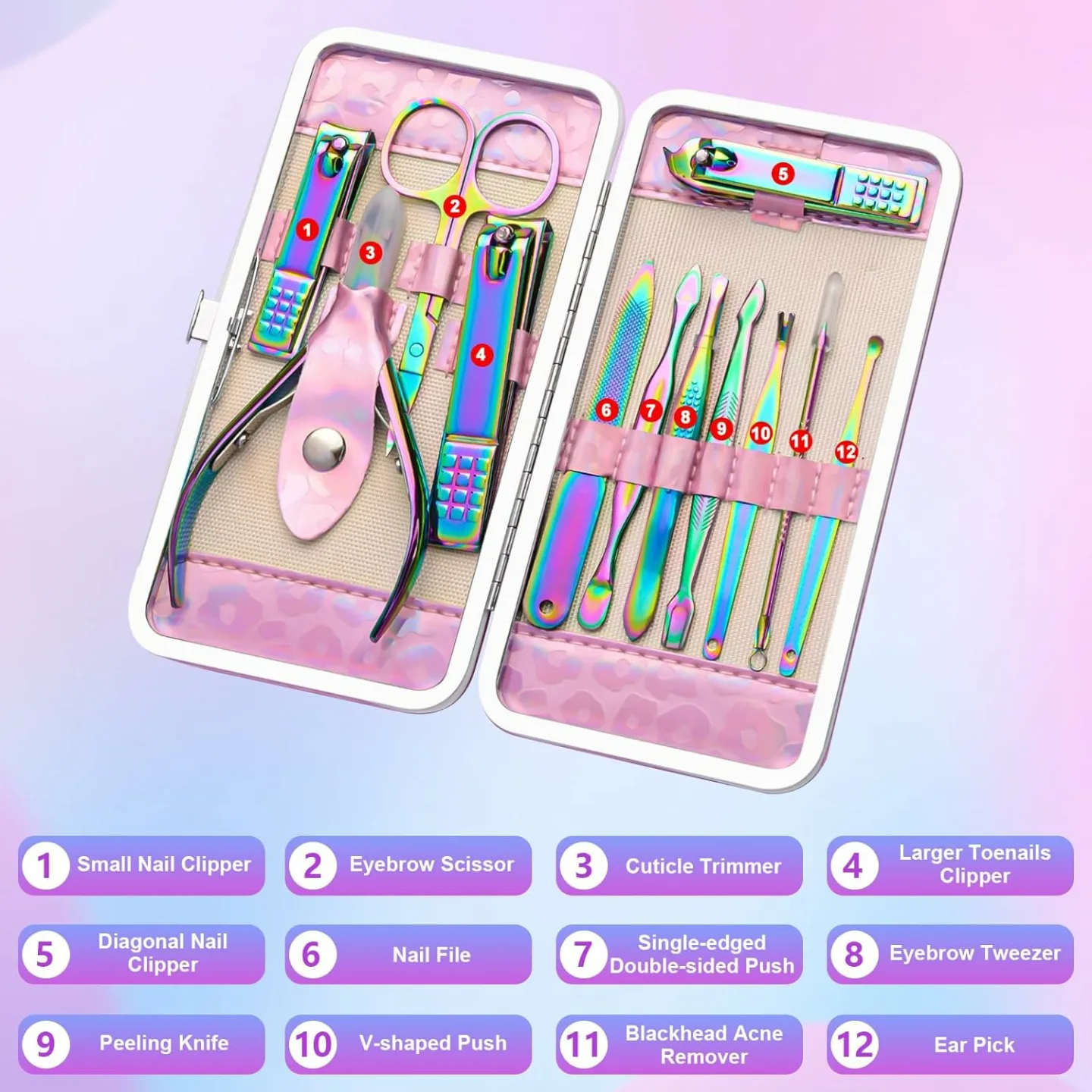 12-Piece Nail Care Kit in Pink - Professional Tools