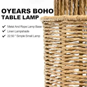 OYEARS 22.5" Boho Table Lamps Set of 2 for Living Room, Bedside Lamp for Nightstands, Rattan Lamp for Bedroom, Farmhouse Table Lamp for Room Decor, End Table, Retro, Brown （Not Include Bulbs）