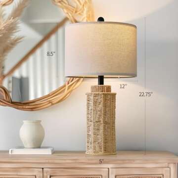 OYEARS 22.5" Boho Table Lamps Set of 2 for Living Room, Bedside Lamp for Nightstands, Rattan Lamp for Bedroom, Farmhouse Table Lamp for Room Decor, End Table, Retro, Brown （Not Include Bulbs）