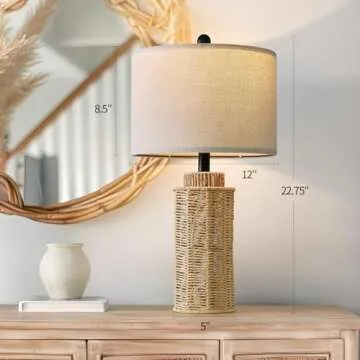 OYEARS 22.5" Boho Table Lamps Set of 2 for Living Room, Bedside Lamp for Nightstands, Rattan Lamp for Bedroom, Farmhouse Table Lamp for Room Decor, End Table, Retro, Brown （Not Include Bulbs）