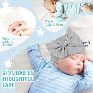 Zando Newborn Baby Girl Hats Soft Beanie Hat with Cute Bow for 0-6 Months Infant Toddler Hospital Knot Hat Caps 3 Pack 3 0-3Month