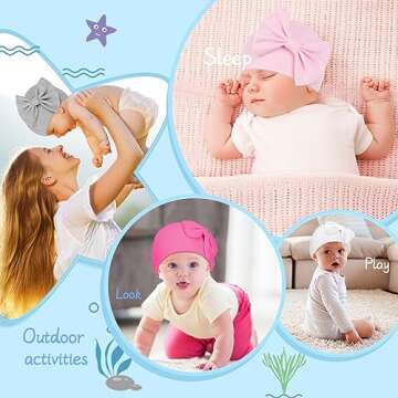 Zando Newborn Baby Girl Hats Soft Beanie Hat with Cute Bow for 0-6 Months Infant Toddler Hospital Knot Hat Caps 3 Pack 3 0-3Month