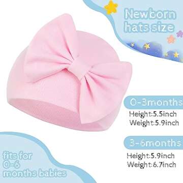 Zando Newborn Baby Girl Hats Soft Beanie Hat with Cute Bow for 0-6 Months Infant Toddler Hospital Knot Hat Caps 3 Pack 3 0-3Month