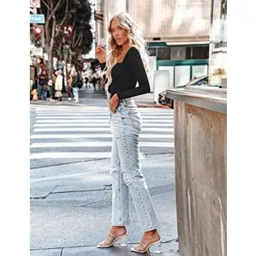 SAUNGKUAI Women's Long Sleeve Square Neck Thong Bodysuit for Going Out Winter Body Suit Tops Black Small