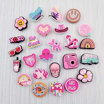 JXMADUK 50 Pack Flower Shoe Decorations Charms for Clog Accessories Pins for Girls Women Cute Preppy Pink Butterfly Cowgirl VSCO Shoe Charms Party Favors