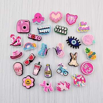 JXMADUK 50 Pack Flower Shoe Decorations Charms for Clog Accessories Pins for Girls Women Cute Preppy Pink Butterfly Cowgirl VSCO Shoe Charms Party Favors