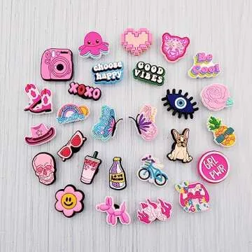 JXMADUK 50 Pack Flower Shoe Decorations Charms for Clog Accessories Pins for Girls Women Cute Preppy Pink Butterfly Cowgirl VSCO Shoe Charms Party Favors